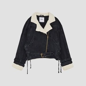 ZARA Z1975 WASHED DENIM BIKER JACKET XS